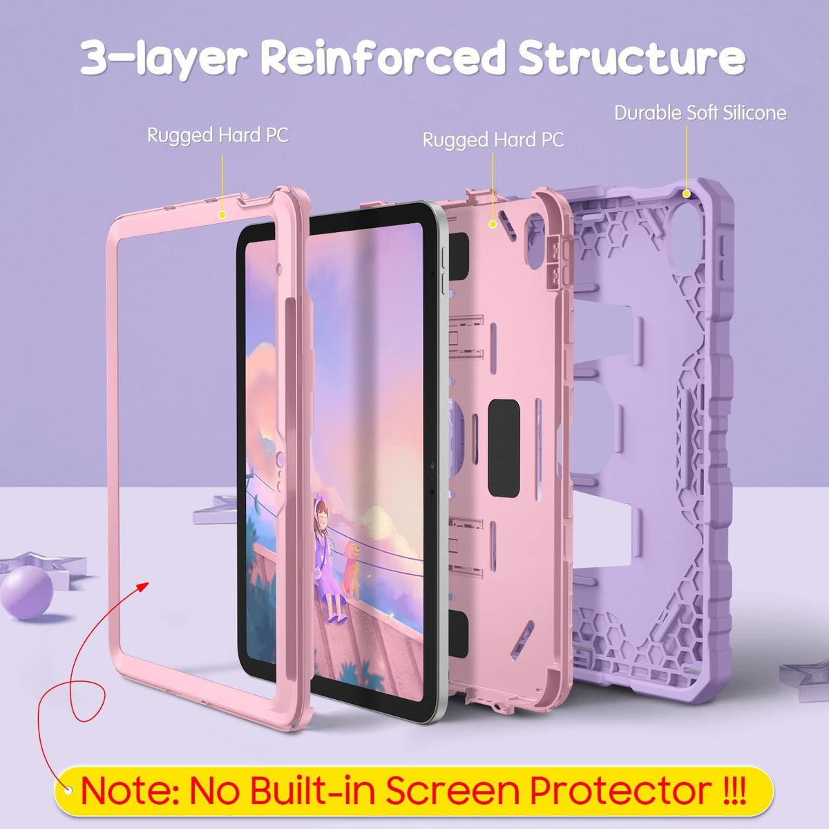 Fintie Kids Friendly Case for iPad (A16) 11th Generation 11 Inch (2025), iPad 10th Generation 10.9 Inch (2022), Fully-Body Rugged Heavy Duty Shockproof Protective Case with Kickstand, Purple