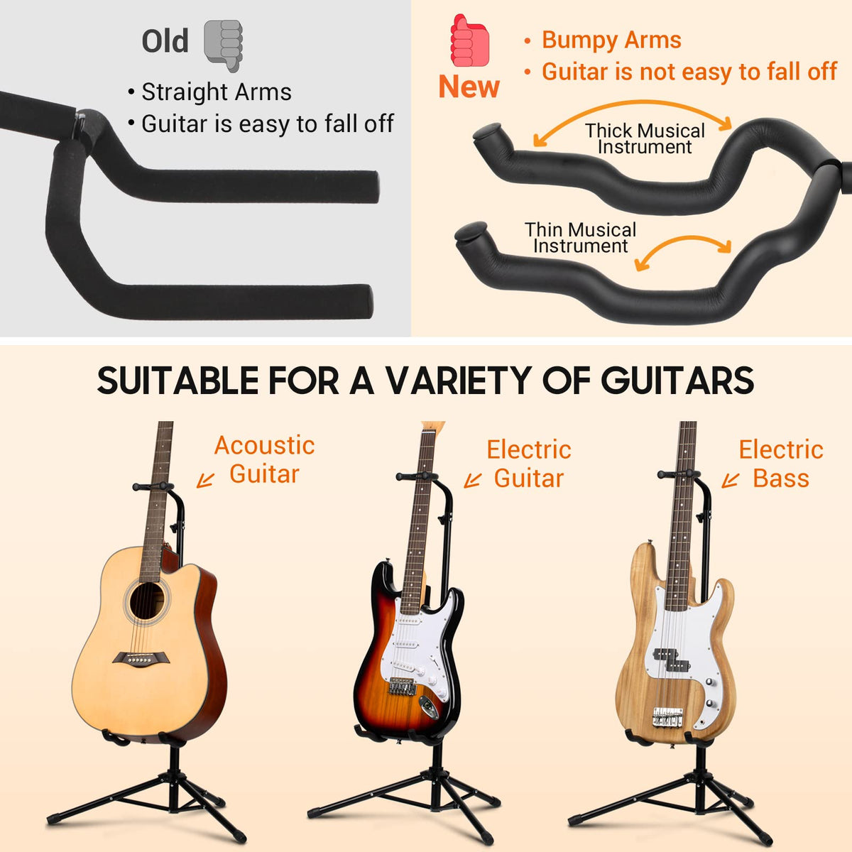 CAHAYA Guitar Stand Floor - Folding Universal Guitar Holder for Acoustic Electric Guitars Bass Guitar Adjust Height from 30.7 to 37 In Folding Tripod Guitar Stands with Neck Holder