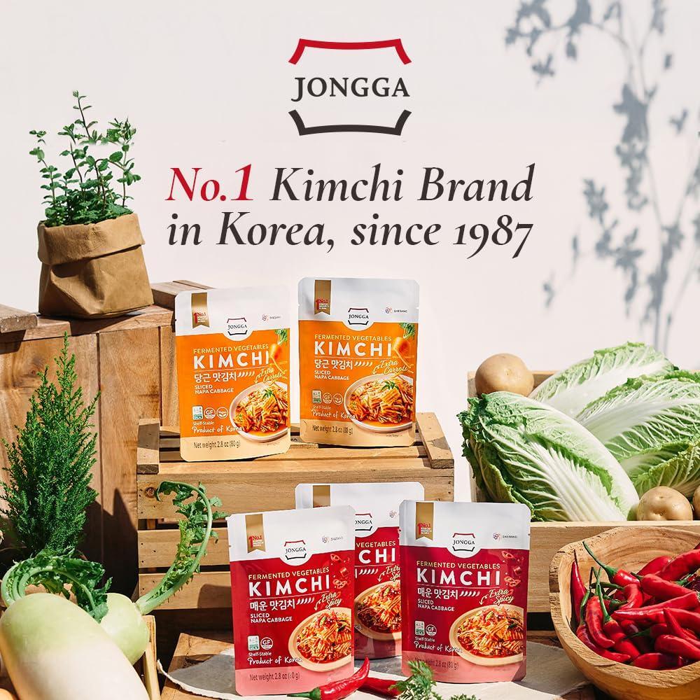 JONGGA Spicy Napa Cabbage Kimchi – (Pack of 8), Shelf-Stable Korean Fermented Kimchi, Authentic Spicy Pickled Cabbage, Probiotic-Rich, Perfect for Ramen, Rice & Stir-Fries (Orginal)
