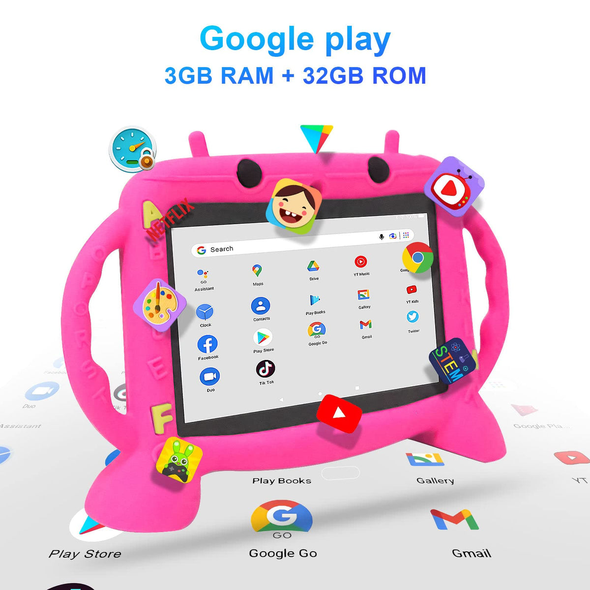 MengDash Kids Tablet, 7 inch Tablet for Kids 2-10, Educational Learning Toddler Tablet Android 11, 3GB RAM+32GB ROM Storage, Google Play YouTube, Baby Girl boy Present (Red)