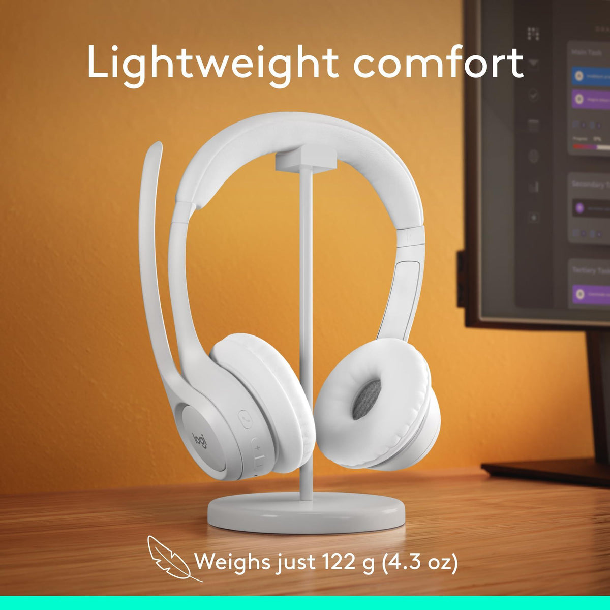 Logitech Zone 300 Wireless Bluetooth Headset with Noise-Canceling Microphone, Compatible with Windows, Mac, Chrome, Linux, iOS, iPadOS, Android – Off-White