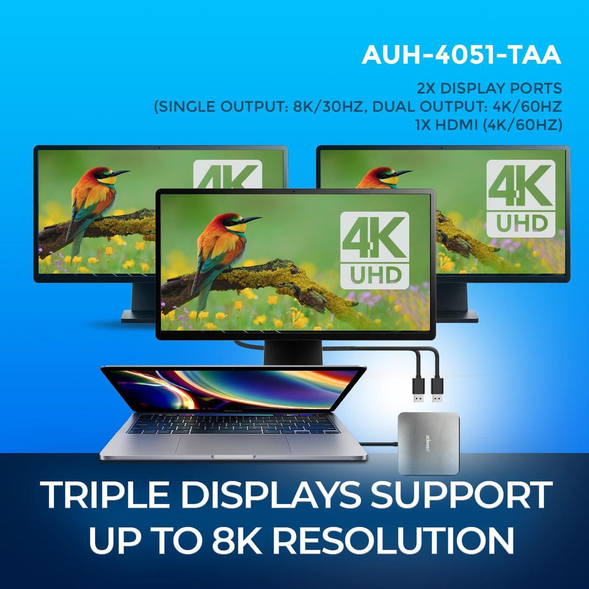 Adesso 11 in 1 USB C Multiport Docking Station Dual Display HDMI USB 3.2 PD 100W RJ45 3.5mm Jack Peripheral Lock Compatible with Windows Mac Made in Taiwan TAA Compliant AUH-4051-TAA