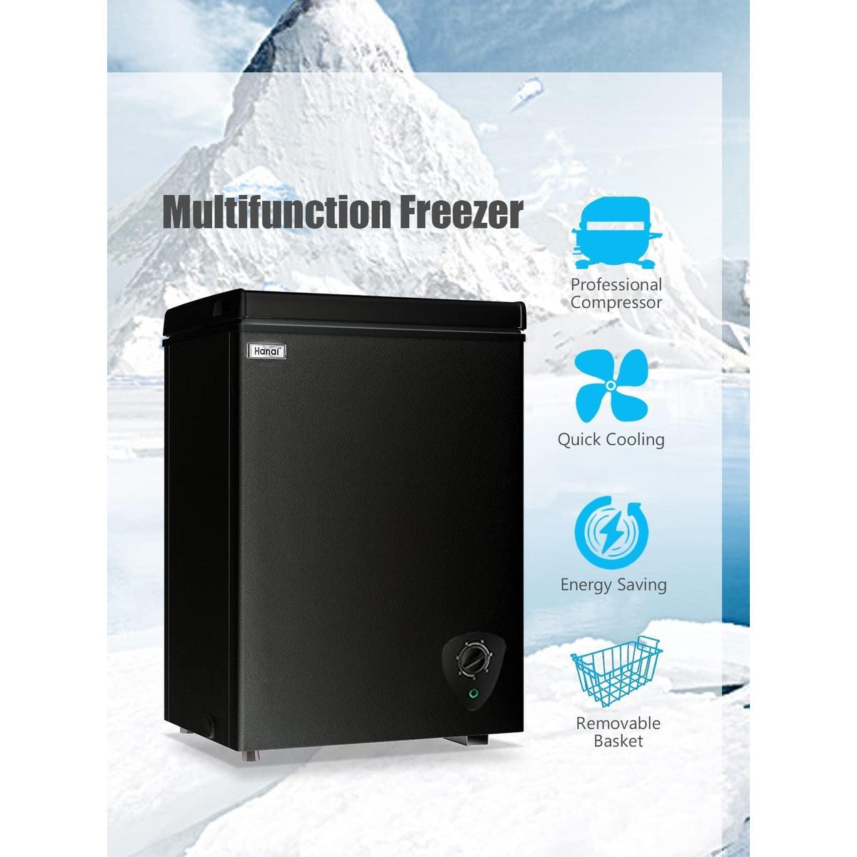 WANAI Chest Freezers 3.5 Cu.Ft Compact Mini Freezer Free-standing Top Door Room Dorm Office Garage Freezer with 7 Adjustable Temp Control Removable Basket for Apartment Basement Business