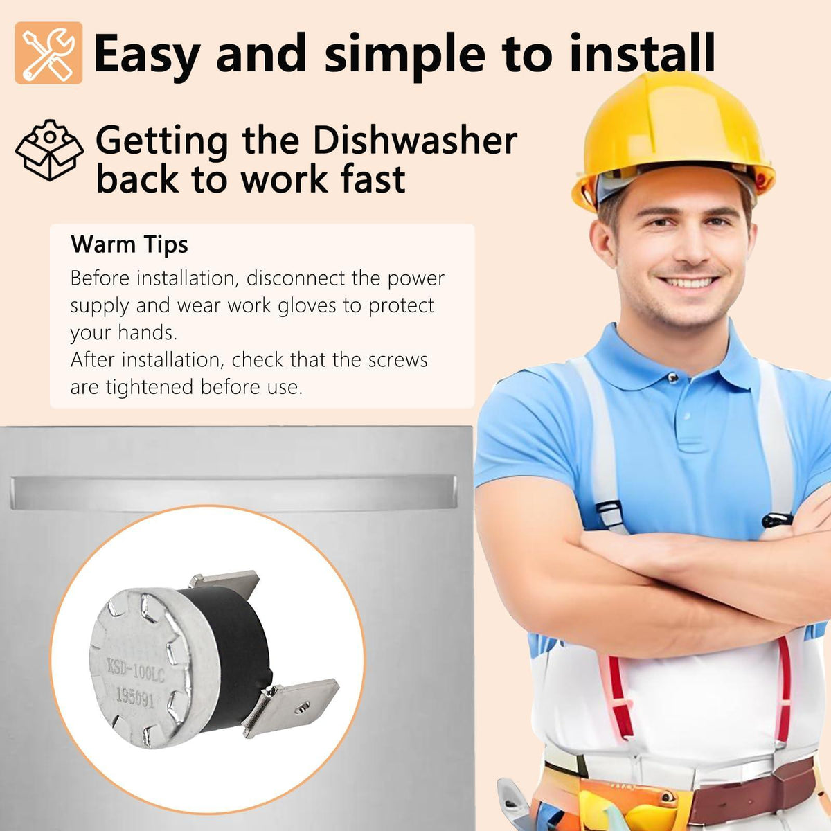 W10339563 Thermostat Replacement for Whirlpool Dishwashers W10195091 WPW10195091 PS11750035 Compatible with Multiple Models