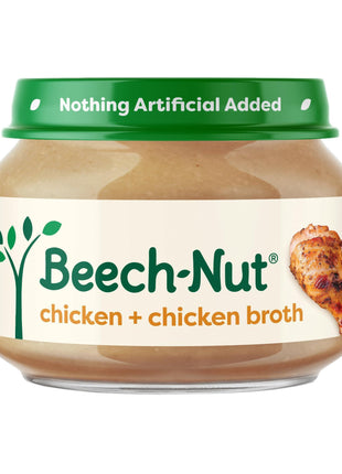 Beech-Nut Meat Baby Food Jars, Chicken & Chicken Broth Puree, 7g Protein, Stage 1 Baby Food for Babies 4 Months and Up, 2.5oz Glass Jars, 10ct