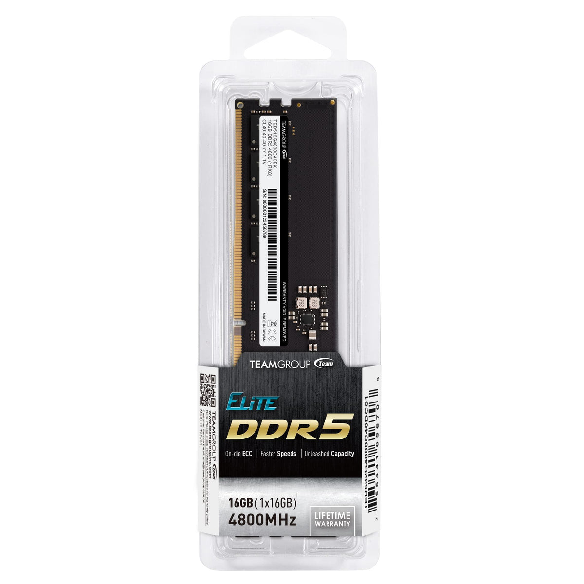 TEAMGROUP Elite DDR5 16GB 4800MHz (PC5-38400) CL40 Non-ECC Unbuffered 1.1V UDIMM 288 Pin PC Computer Desktop Memory Module Ram Upgrade - TED516G4800C4001