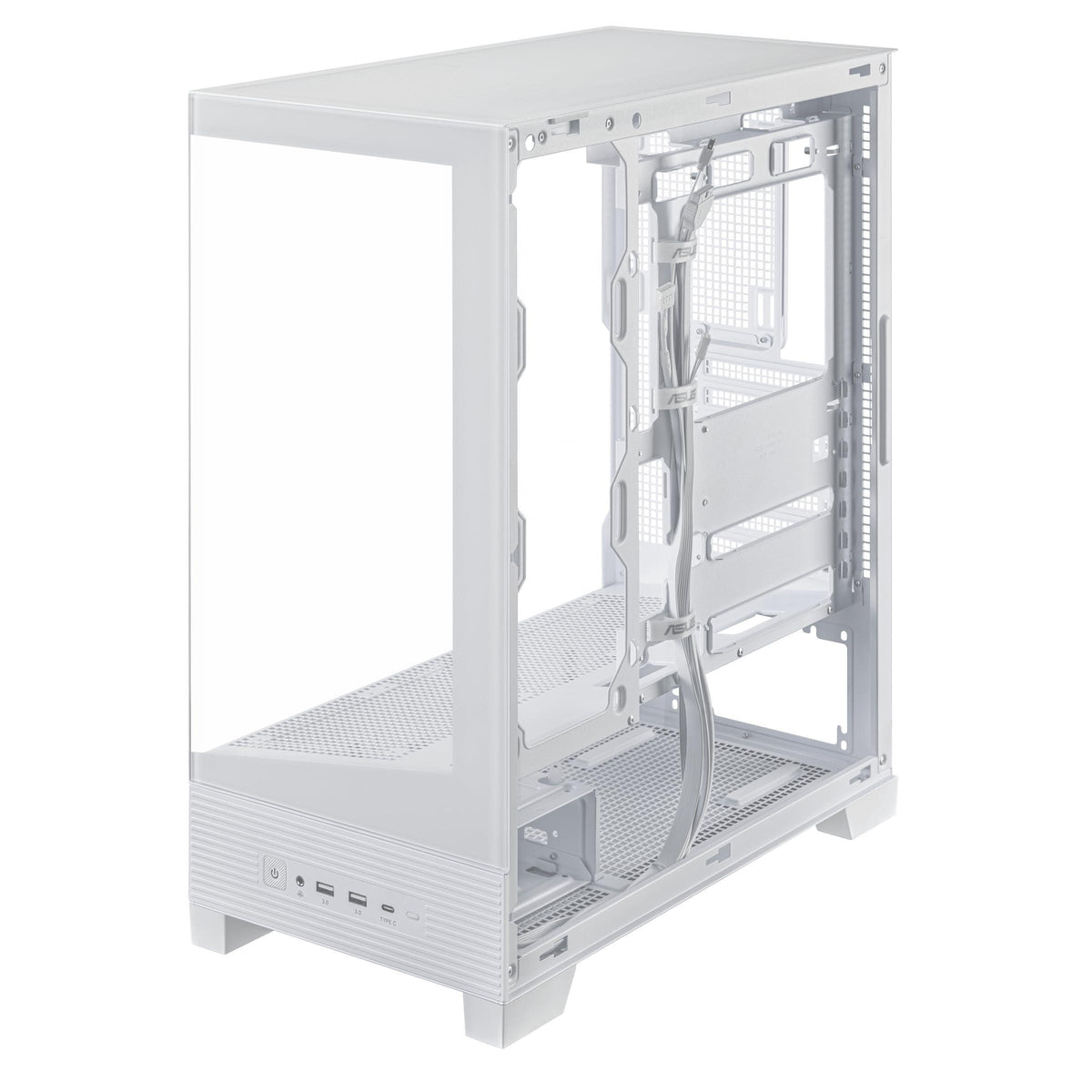 ASUS A31 White ATX Mid-Tower Gaming Case, Dual-Sided Tempered Glass, Frameless Design, BTF Hidden Connectors, 360 AIO Support, 8° Angled Base, ARGB Ready, Optimized Airflow, Seamless Cable Management