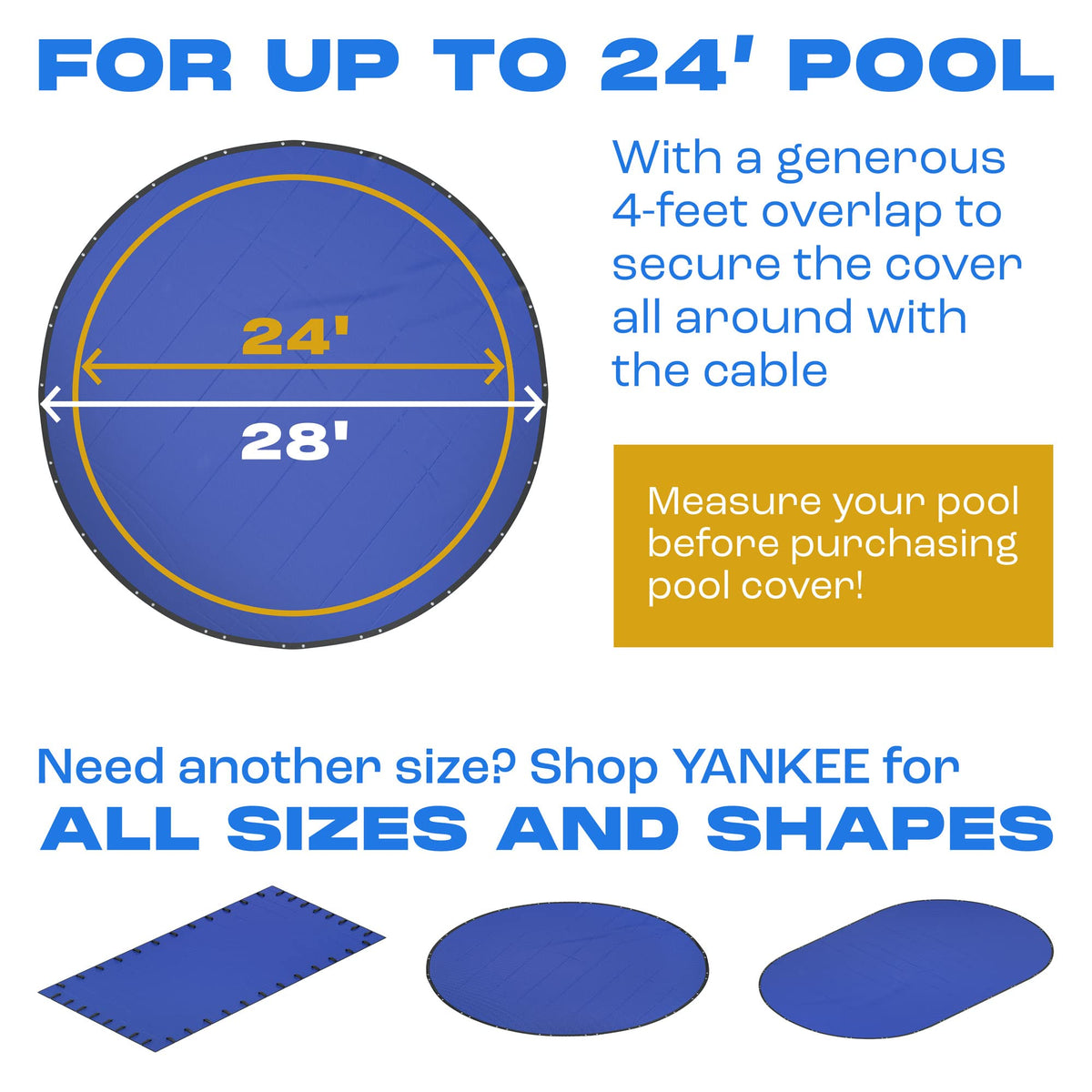 Winter Pool Cover 24 ft Round for Above Ground | Extra Thick & Durable Above-Ground Pool Cover | Sapphire Series of Premium Cold- and UV-Resistant Pool Cover | by Yankee Pool Pillow