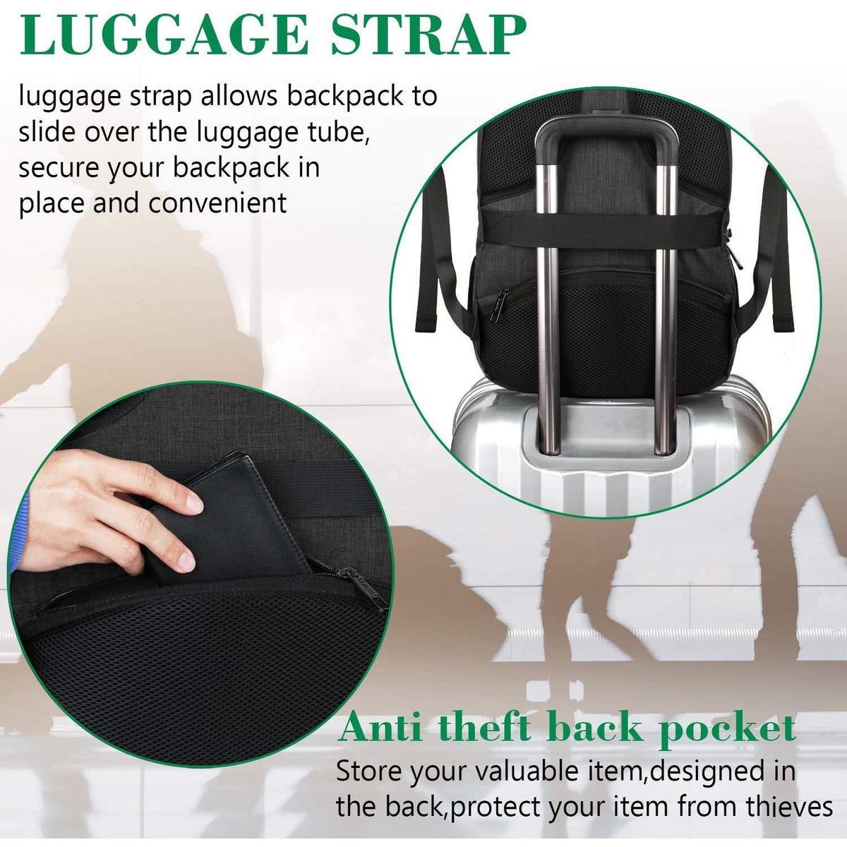 MATEIN Business Laptop Backpack, 15.6 Inch Travel Laptop Bag Rucksack with USB Charging Port, Water-Resistant Bag Daypack for Work College Computer Men Women Backpack, Black