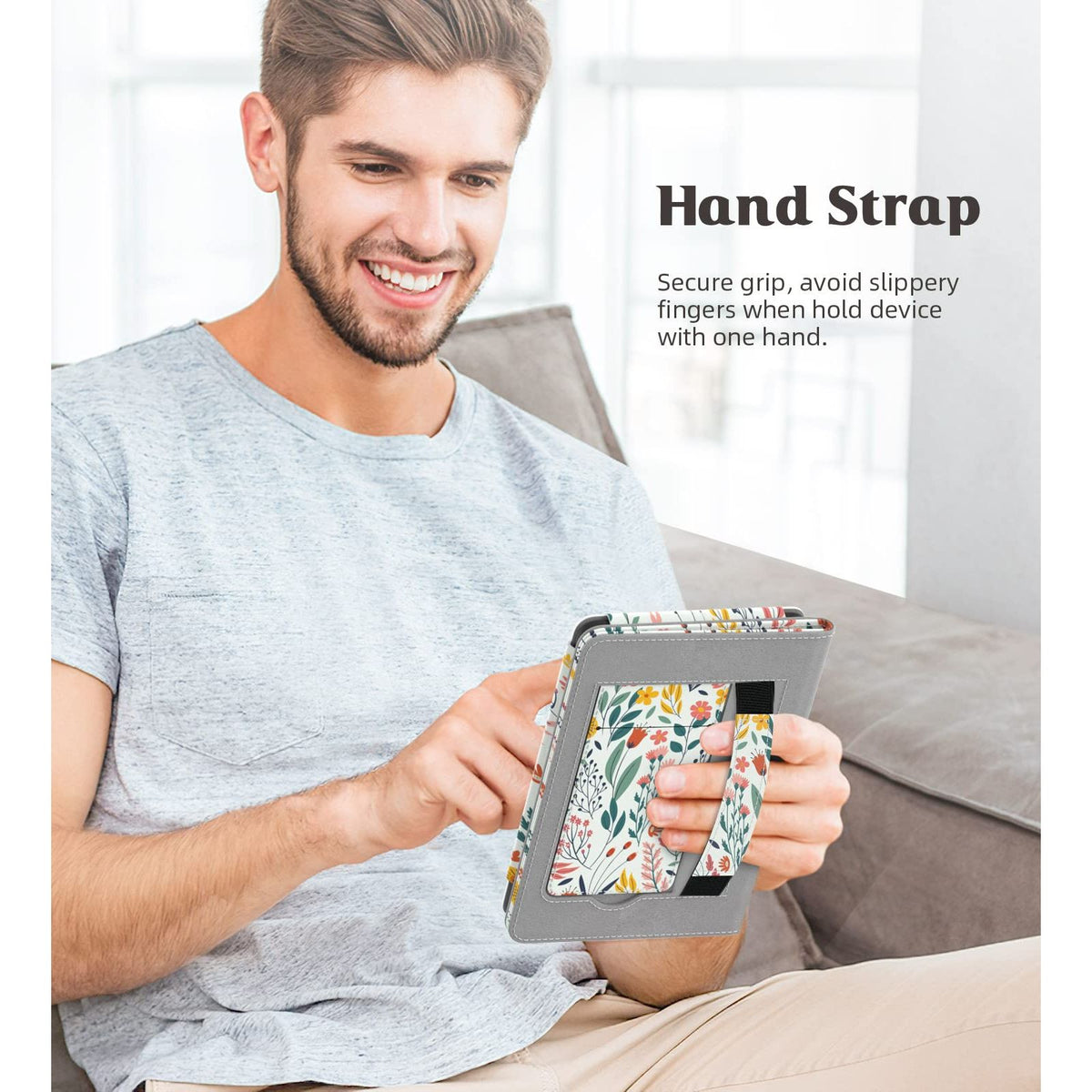 MoKo Case Fits All-New 6" Kindle (11th Generation, 2024/2022 Release)(10/8th Gen,2019/2016), Ultra Lightweight PU Shell Cover with Auto Wake/Sleep for Kindle 2024, Flowers