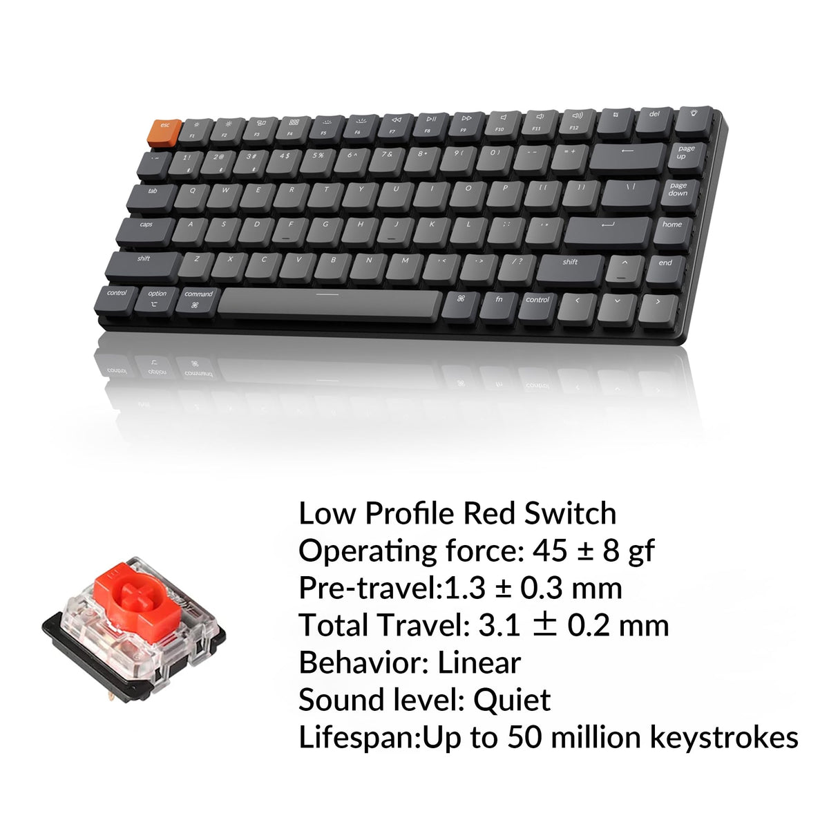 Keychron K3 Version 2, 84 Keys Ultra-Slim Wireless Bluetooth/USB Wired Mechanical Keyboard with White LED Backlit, Low-Profile Keychron Mechanical Red Switch Compatible with Mac Windows
