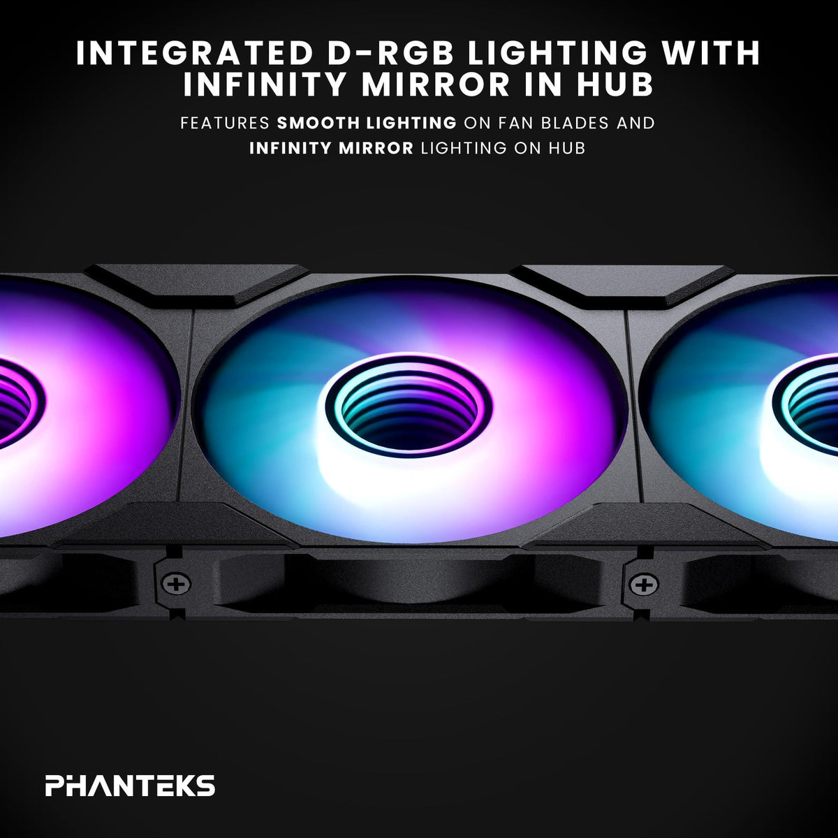 Phanteks M25-120 Gen2, 120mm ARGB High Performance Cooling Fan, Daisy-Chain Unified Fan Frame, Infinity Mirror hub, Single Cable Connection, Black