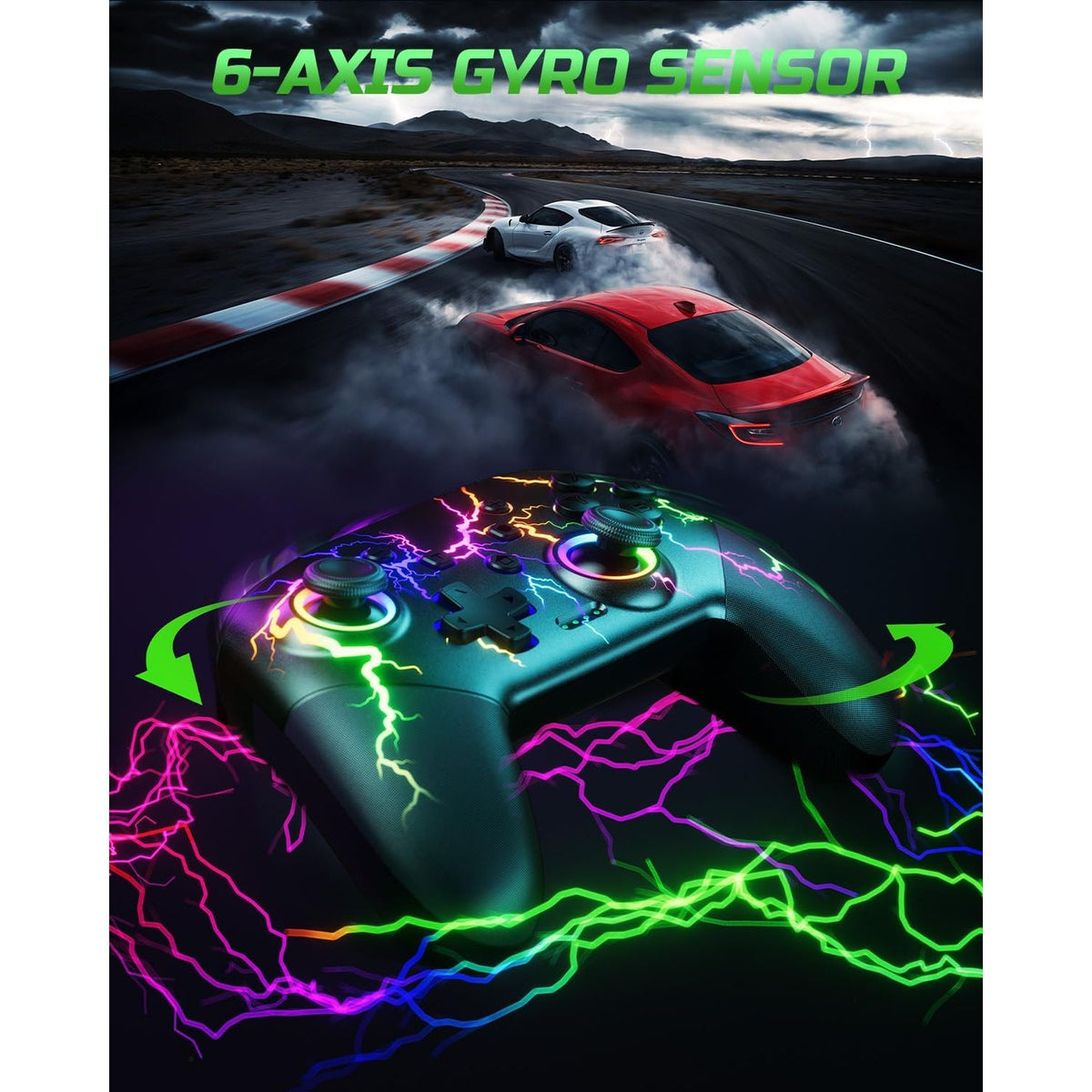 VOYEE Switch Controllers Compatible with Switch/Lite/OLED/PC Windows, 1000mAh Programmable RGB Lightning LED, Wireless Pro Controller with One Key Pairing/Wake Up/Turbo/Vibration