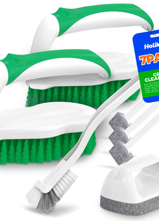 Holikme 7 Pack Deep Cleaning Brush Set, Scrub Pads with Scraper Tip for Pool Walls, Bathroom, Grout, Floor, Bike, Tub, Shower, Kitchen Surface (Green)