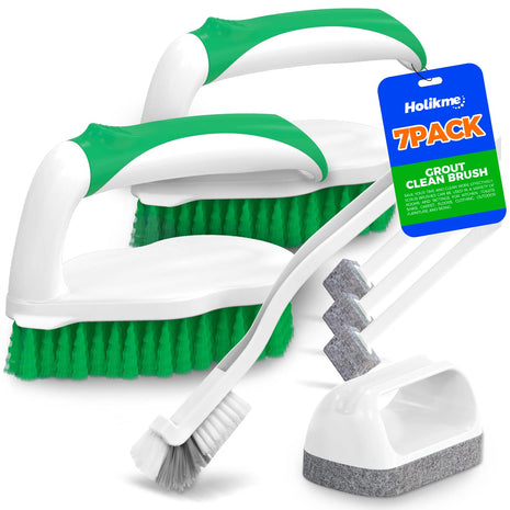 Holikme 7 Pack Deep Cleaning Brush Set, Scrub Pads with Scraper Tip for Pool Walls, Bathroom, Grout, Floor, Bike, Tub, Shower, Kitchen Surface (Green)