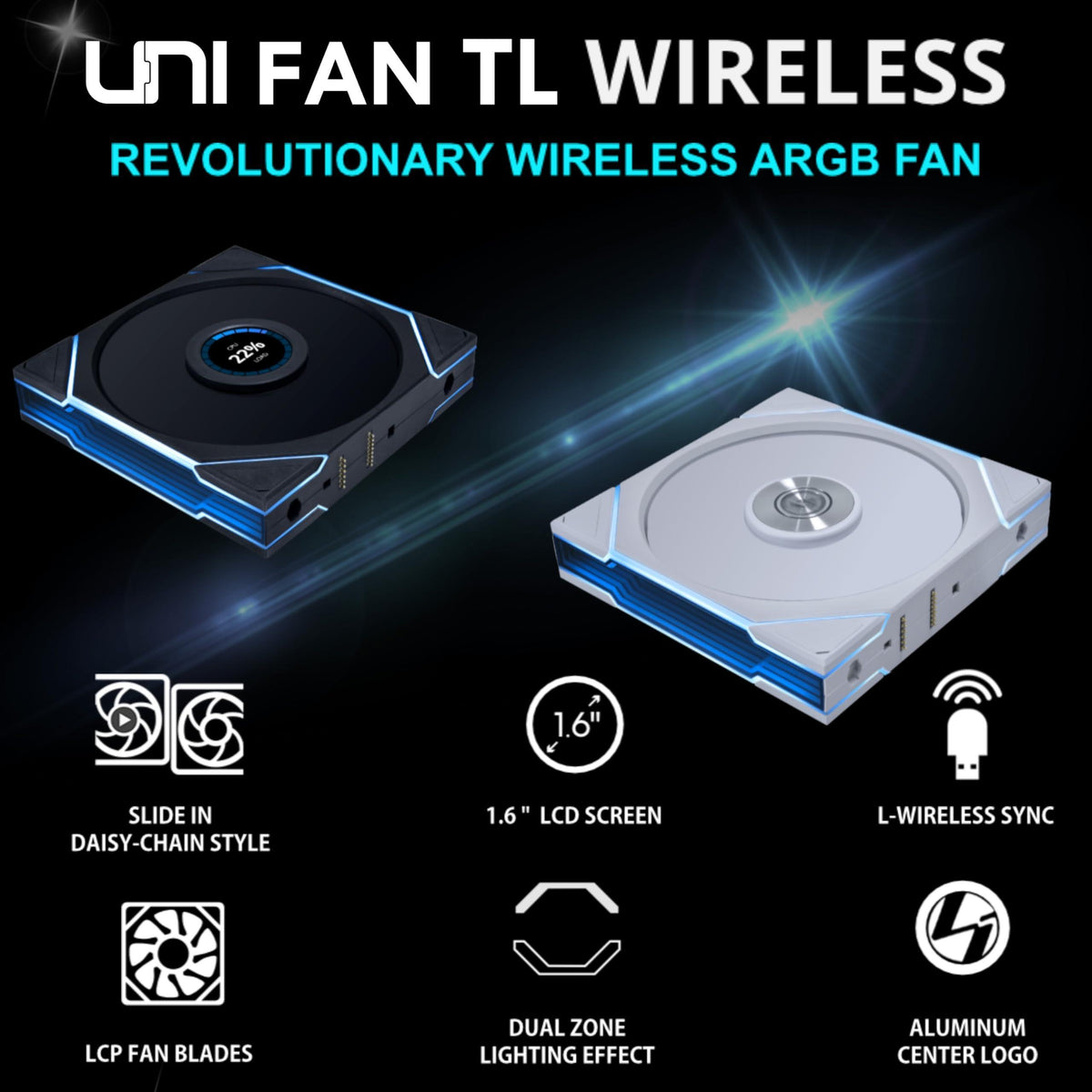 Lian Li UNI Fan TL Wireless 140-Single Pack -2.4 GHz Wireless Signal 140MM ARGB Fan-Infinity Mirror-Daisy-Chain - Customizable Lighting Effects-Controller NOT Included & Required - White (14TL1W1W)