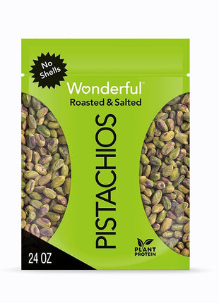 Wonderful Pistachios No Shells, Roasted & Salted Nuts, 24 Ounce Resealable Bag, Protein Snacks, Gluten Free, Healthy Snack