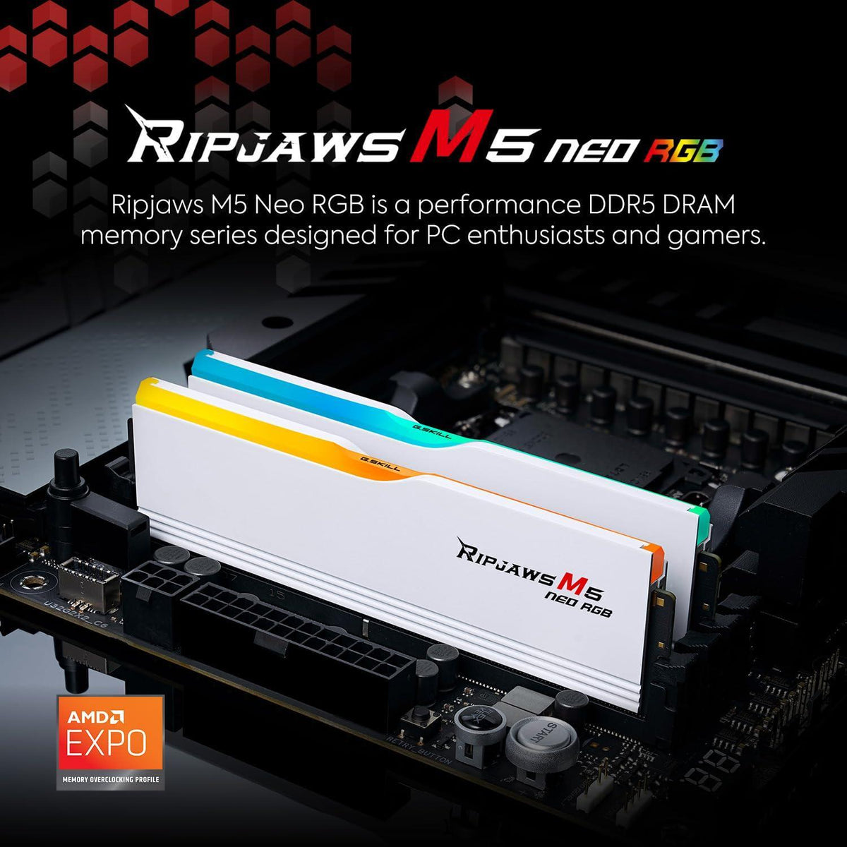 G.SKILL Ripjaws M5 Neo RGB Series (AMD Expo) DDR5 RAM 32GB (2x16GB) 6000MT/s CL36-48-48-96 1.25V Desktop Computer Memory UDIMM - Matte Black (F5-6000J3648D16GX2-RM5NRK)