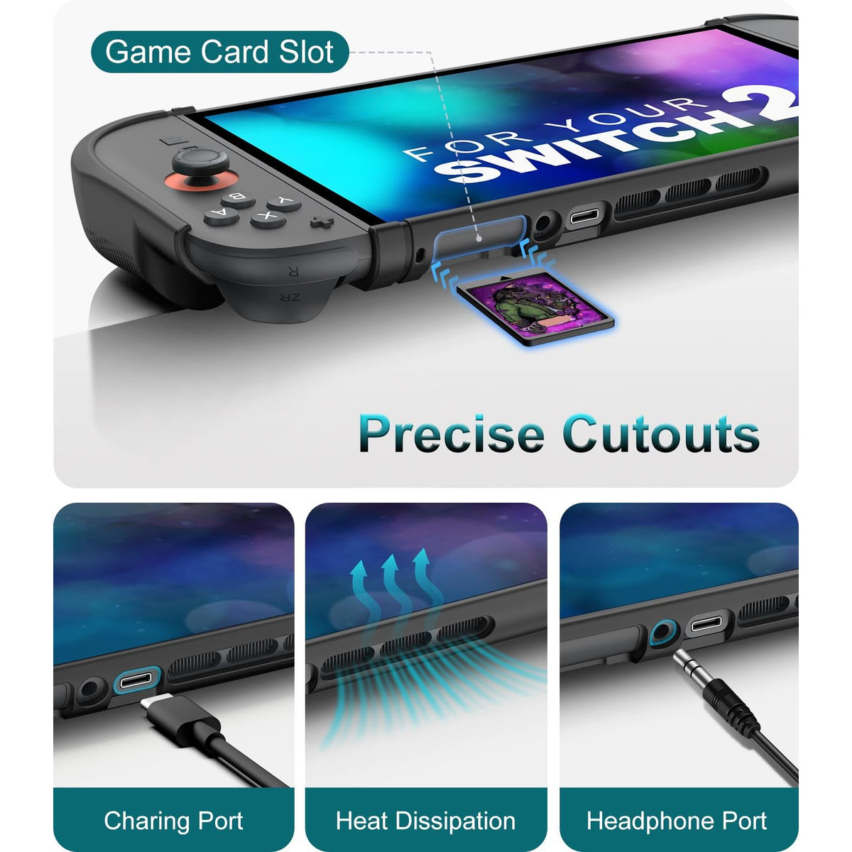 TiMOVO Dockable Case for Nintendo Switch 2 2025, TPU Grip Protective Cover Accessories with Ergonomic Design for Switch 2 Console & JoyCon, Shock-Absorption Anti-Scratch Precise Cutouts, Black
