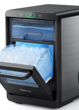 Silonn Nugget Ice Maker Countertop, Crushed Ice Maker & Pebble Ice Machine Produces 44lbs/24h with Front Pull-Out Water Tank & Removable Basket for Home/Kitchen, Stainless Steel