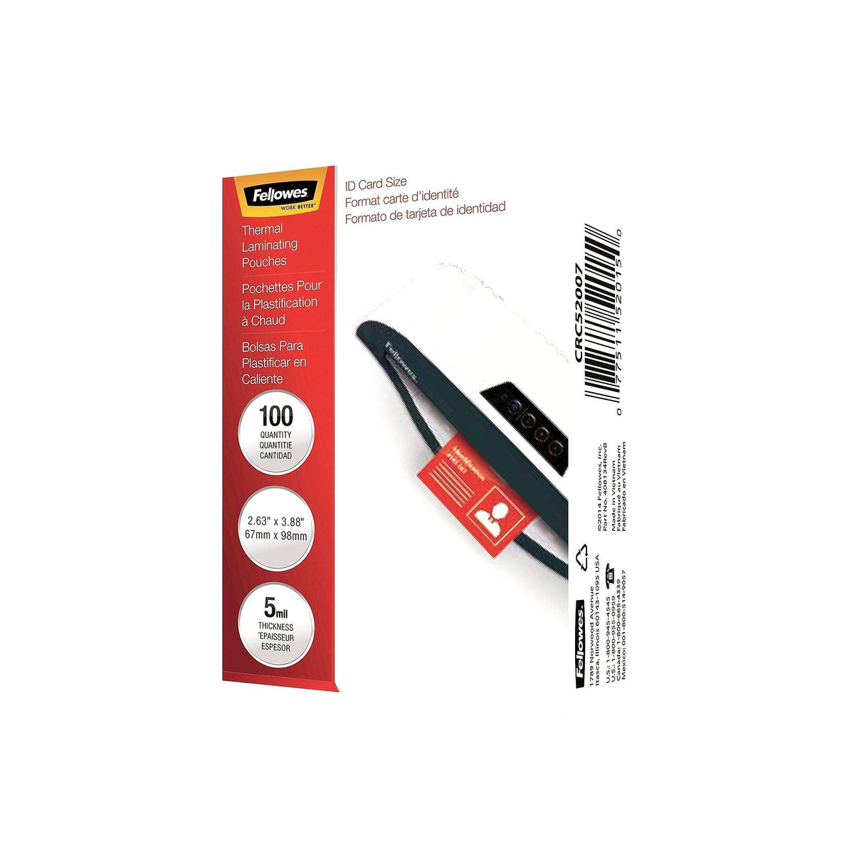 Fellowes Hot Laminating Pouches, ID Tag, Not Punched, 5 mil, 100 Pack (52015)