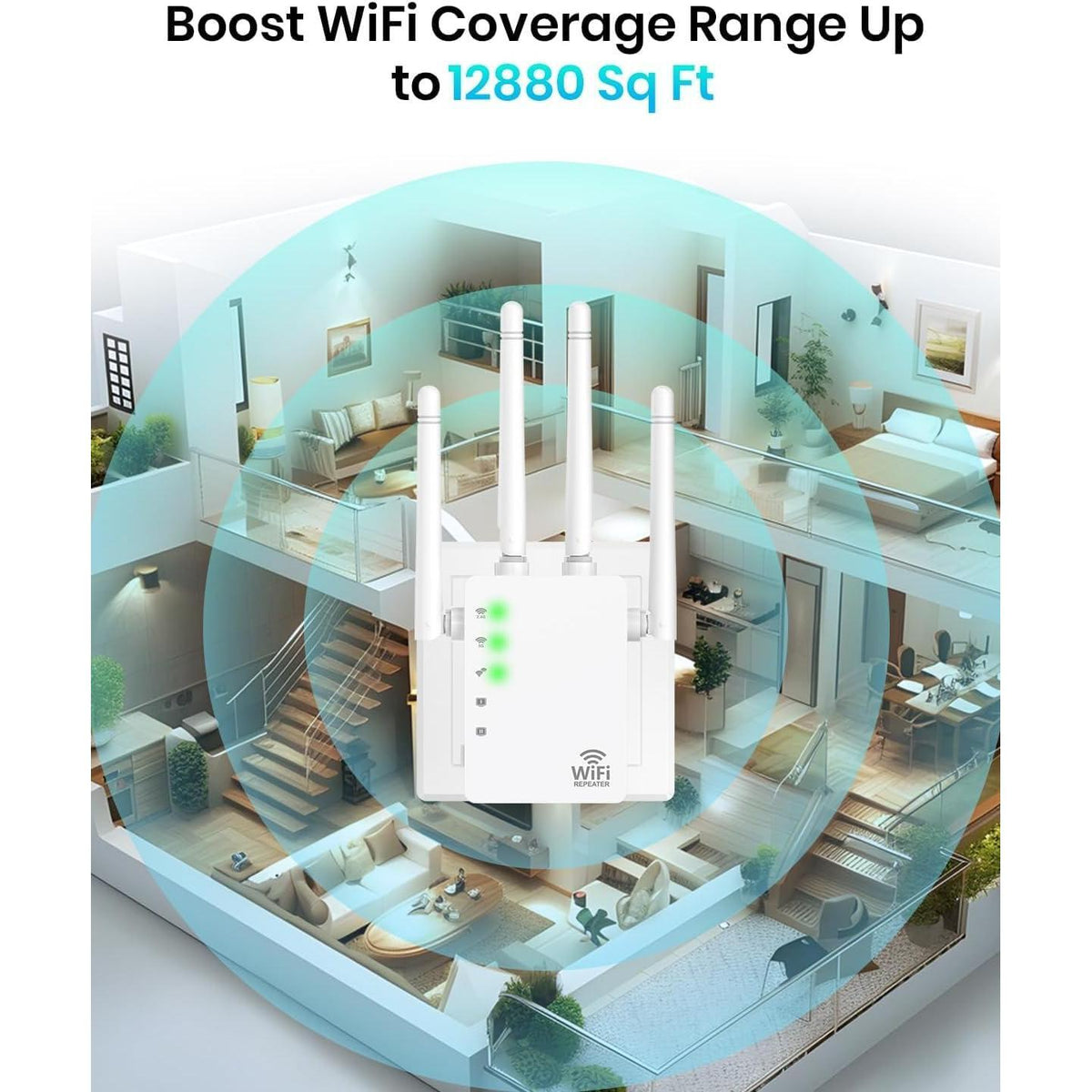 WiFi Extender, WiFi Extender Signal Booster Dual-Band(5.8G&2.4G) Wireless Repeater Coverage to 12880 sq. ft & 105 Devices, 1-Tap Setup, Supports Ethernet Port, Faster Speed