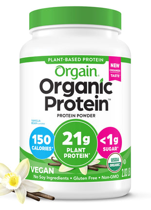 Orgain Organic Vegan Protein Powder, Vanilla Bean   21g Plant Protein, 4g Prebiotic Fiber, No Lactose Ingredients, No Added Sugar, Non GMO, For Shakes & Smoothies, 2.03 lb (Packaging May Vary)