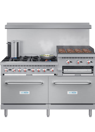 KoolMore 60 in. 6 Burner Commercial Liquid Propane Range with 24 in. Griddle and Broiler (KM-CRGB60-LP)
