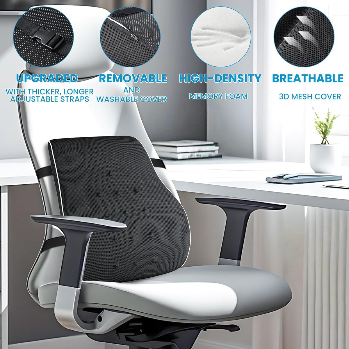 Lumbar Support Pillow for Office Chair, Office Home Essentials,Stocking Stuffers,Back Support Pillow for Car, Chair Cushions,Back Pain Relief Improve Posture,Mesh Cover Double Adjustable Straps