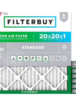 Filterbuy 20x20x1 Air Filter MERV 8 (MPR 700) Dust Defense Replacement (6-Pack), Electrostatic Pleated HVAC AC Furnace Filters, Made in USA (Actual Size: 19.50 x 19.50 x 0.75)