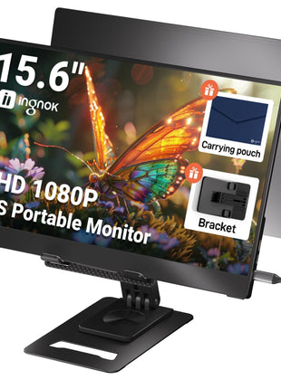 Ingnok Portable Monitor for Laptop,15.6 Inch USB C Screen Extender | FHD 1080P with Adjustable Stand,USB C Mini HDMI Port for Mac,mini PC,Built-in Speakers ,Easy to Set up,VESA