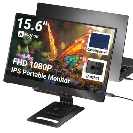 Ingnok Portable Monitor for Laptop,15.6 Inch USB C Screen Extender | FHD 1080P with Adjustable Stand,USB C Mini HDMI Port for Mac,mini PC,Built-in Speakers ,Easy to Set up,VESA