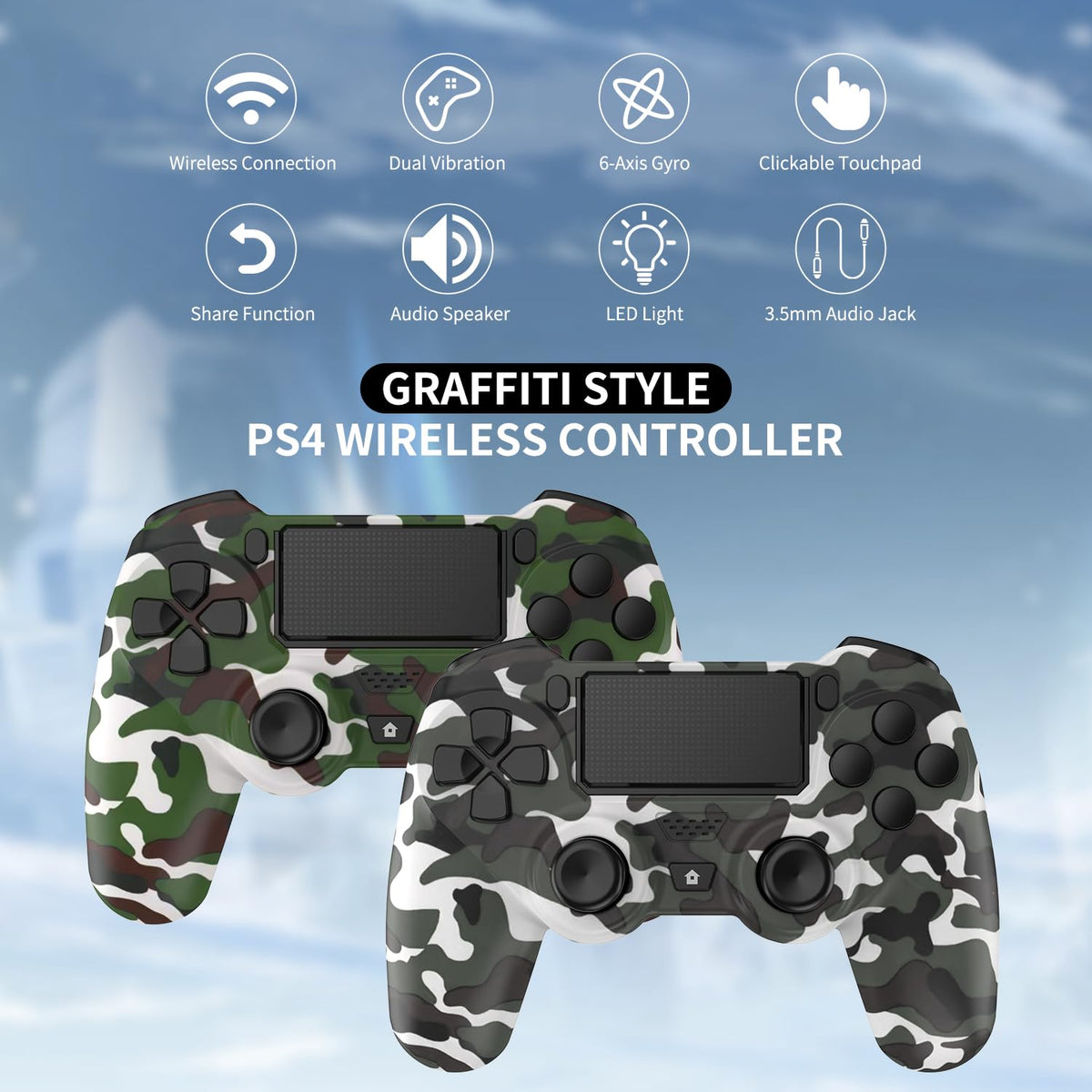 2 Pack Wireless Controller for Ps4/Slim/Pro with 1000mah Battery/Dual Vibration/Audio Jack/Six-axis Motion Sensor(Camouflage Grey and Camouflage Green)