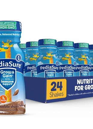 PediaSure Grow & Gain Kids Nutrition Shake, 7g Protein, Chocolate, 24 Pack | GreatTasting Nutritional Shake with Immune Support for Kids, 27 Vitamins & Minerals, is Non-GMO & Gluten-Free, 8 floz bottles
