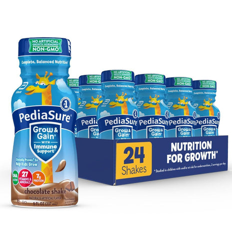 PediaSure Grow & Gain Kids Nutrition Shake, 7g Protein, Chocolate, 24 Pack | GreatTasting Nutritional Shake with Immune Support for Kids, 27 Vitamins & Minerals, is Non-GMO & Gluten-Free, 8 floz bottles