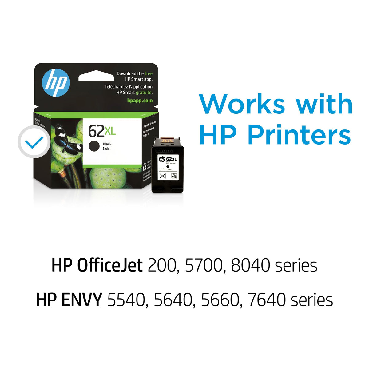 HP 62XL Black High-yield Ink Cartridges for HP Printers | Works with Printer Series: ENVY 5540, 5640, 5660, 7640, OfficeJet 5740, 8040, OfficeJet Mobile 200, 250 | Instant Ink | C2P05AN