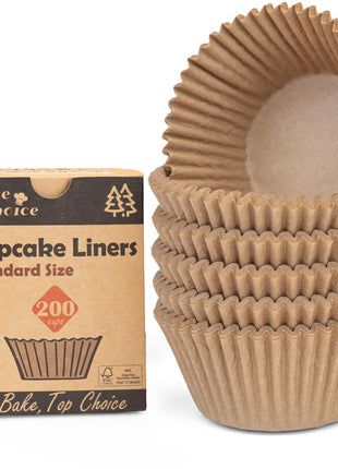 Bake Choice 200pcs Standard Cupcake Liners for Baking, Muffin Liners | Non-stick, Natural, Food-grade, Greaseproof Parchment , Cupcake Wrapper for Party, Christmas, Gift