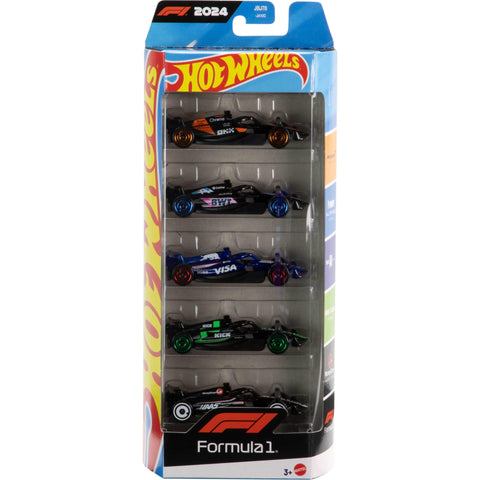 Hot Wheels Toy Cars Formula 1 5-Pack, Set of 5 1:64 Scale Die-Cast Vehicles Featuring F1 Racing Team Decos, Collectible Race Cars