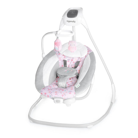 Ingenuity SimpleComfort Lightweight Compact 6-Speed Multi-Direction Baby Swing, Vibrations & Nature Sounds, 0-9 Months 6-20 lbs (Pink Cassidy) | Compact & Portable, Hands Free Soothing for Fussy Babies, Vibrations & USB Power for Newborns, 6-20 lbs
