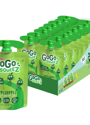 GoGo squeeZ Applesauce and Fruit Puree, Apple Apple, 3.2 oz (Pack of 18), Unsweetened Fruit Snacks for Kids, Gluten Free, Nut Free and Dairy Free, Recloseable Cap, BPA Free Pouches