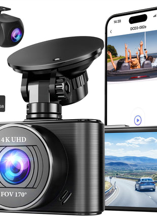 Dash Camera, 4K/1080p Dash Camera Front and Rear, Built-in 5GWiFi, Dash Cam with 64GB SD Card, Full HD 2.0" IPS Screen, for App Control, G-Sensor, Loop Recording, and Parking Mode