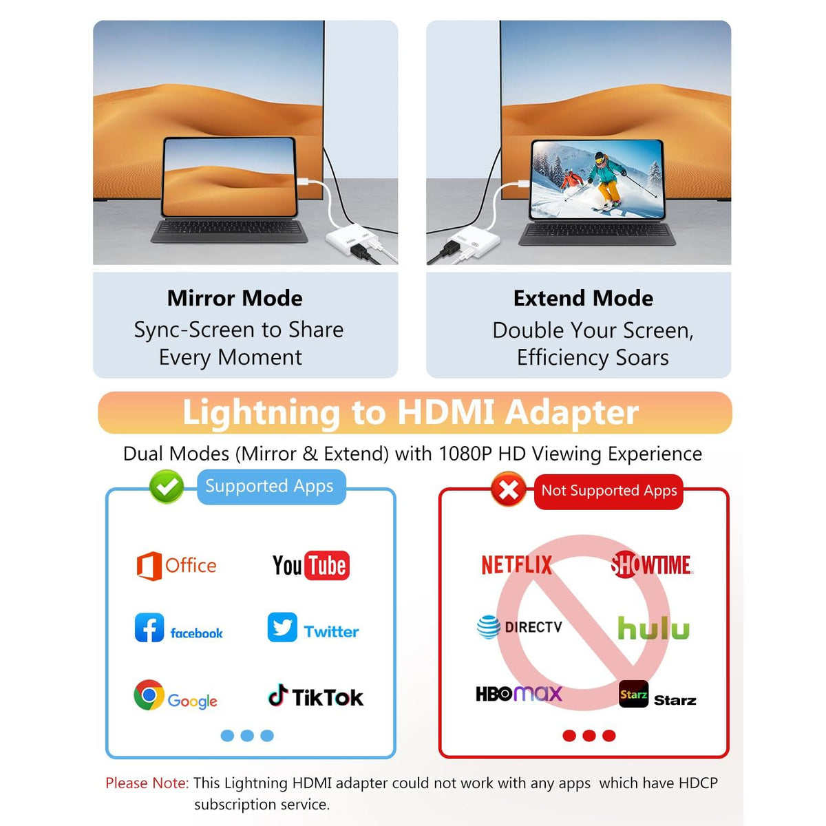 Lightning to HDMI Adapter for iPhone, [Apple MFi Certified] Digital AV Dongle,1080P Sync Screen Cable with Lightning Charging Port for iPhone, iPad to TV/Projector/Monitor No Need Power Supply