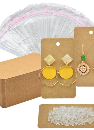 Twavang Earring Display Cards with 100Pcs Earring Holder Cards, 100 Pairs Clear Earring Backs and 100Pcs Self Adhesive Bags for Earrings Jewelry Display (Brown, 3.5 inch x 2 inch)