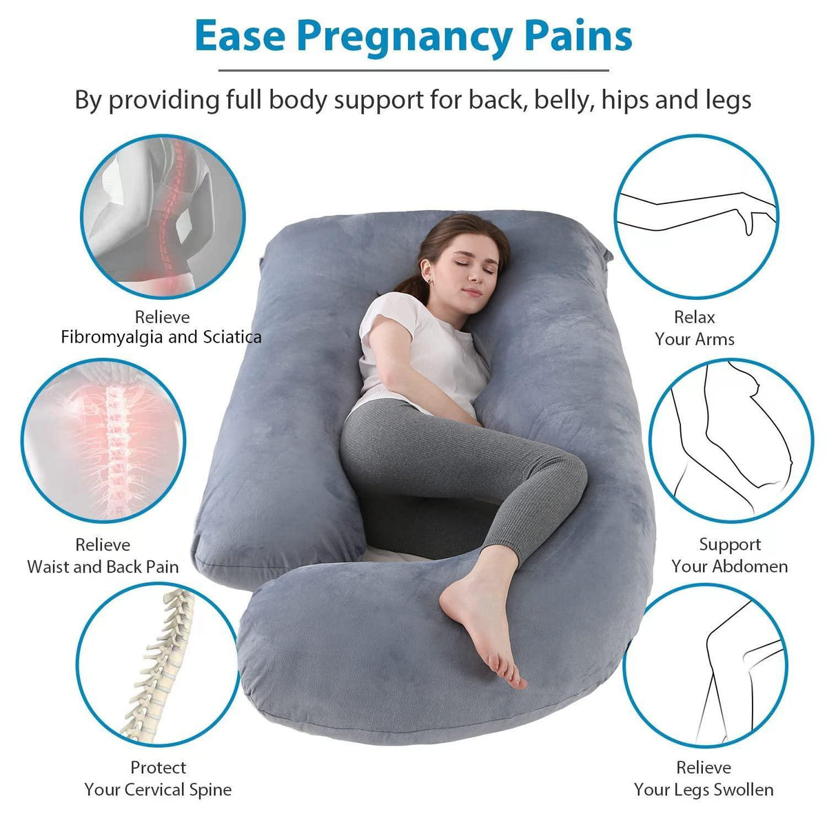 Jcickt Pregnancy Pillow J-Shaped Full Body Pillow, 59 inch with Velvet Cover Easy to Remove and Wash, Support Pregnant Women's Backs Legs and HIPS, Improve Sleep,Pregnancy Pillow for Women ，Gray