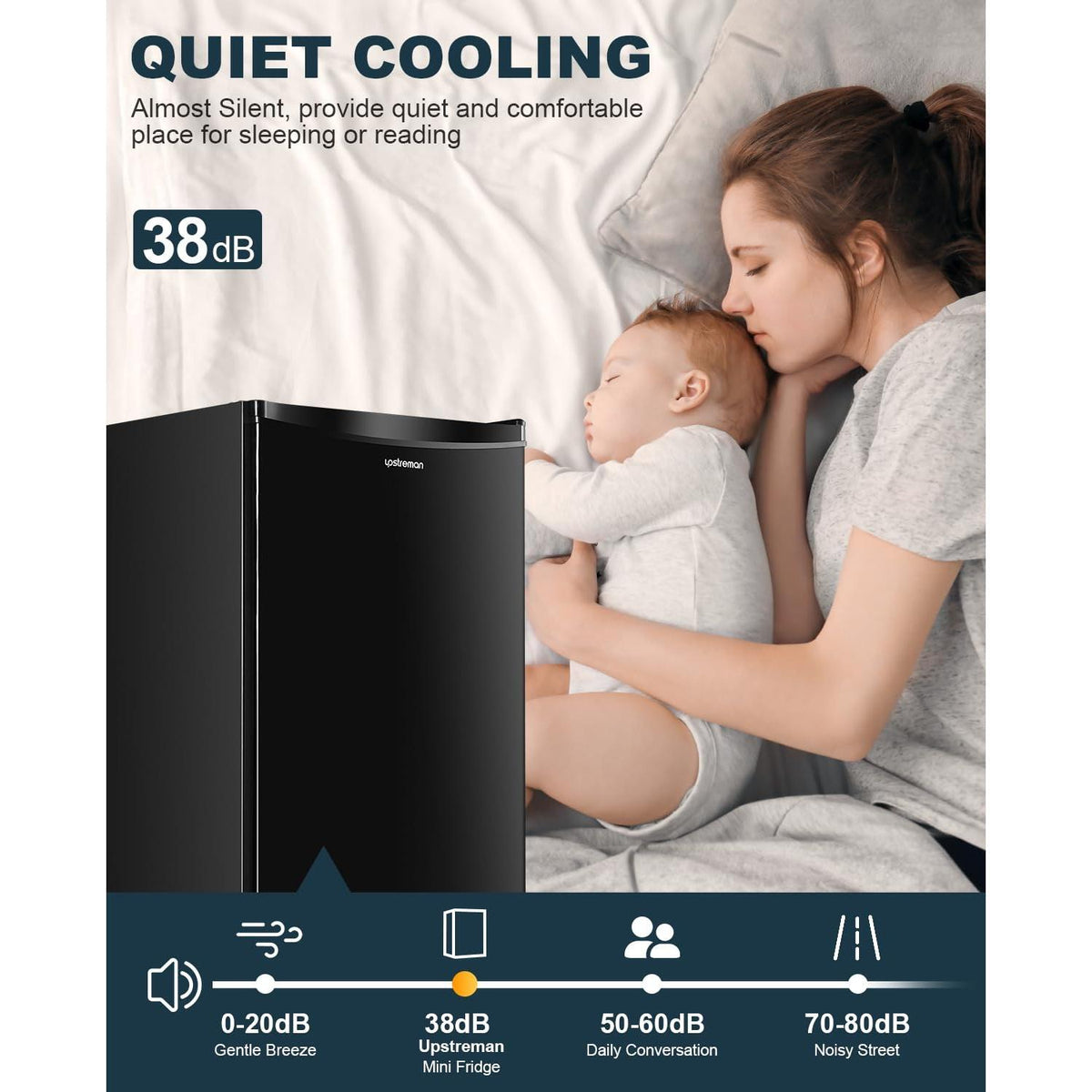 Upstreman 3.2 Cu.Ft Mini Fridge with Freezer, Single Door Mini Fridge, Dorm Fridge, Adjustable Thermostat, Mini Refrigerator for Bedroom, Office, Dorm, Black-BR321