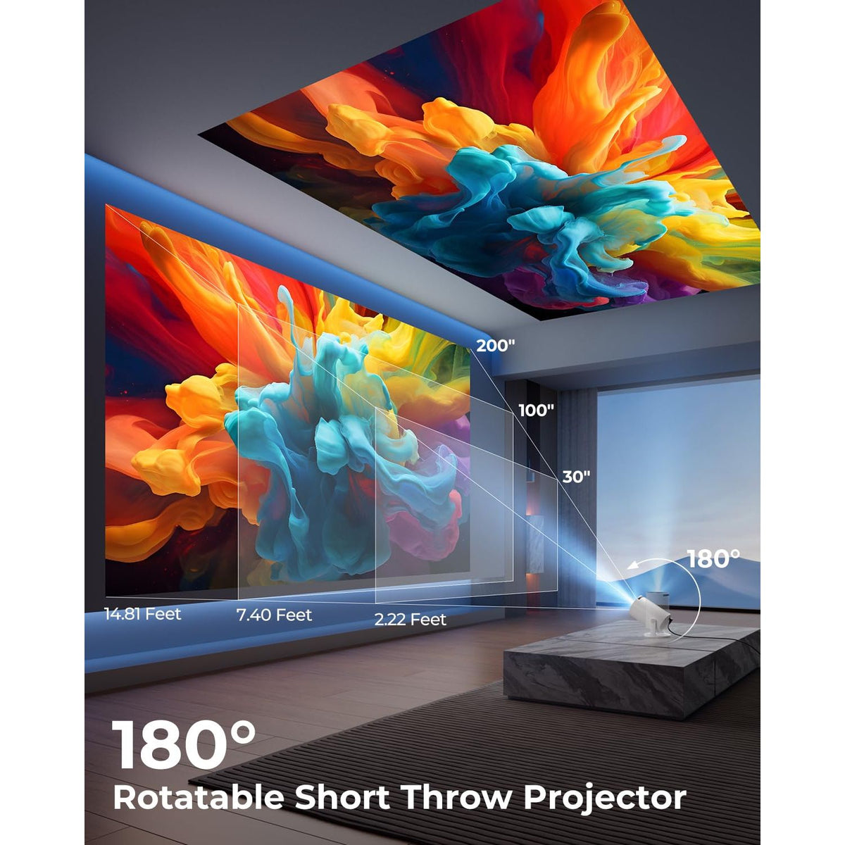 CLOKOWE Mini Projector with WiFi and Bluetooth - Built-in Apps, Smart Portable Projector with 180° Rotation, Auto Keystone, Support 1080P, Compatible with HDMI/USB/TV Stick/Smartphone/Laptop