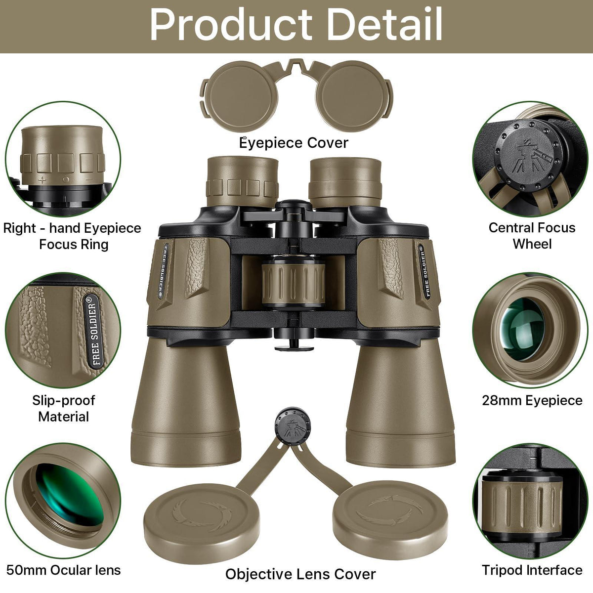20x50 Binoculars for Adults with Smartphone Adapter - High Powered Binoculars for Bird Watching Hunting Hiking Concert Travel Theater with BAK4 Prism FMC Lens, Mud