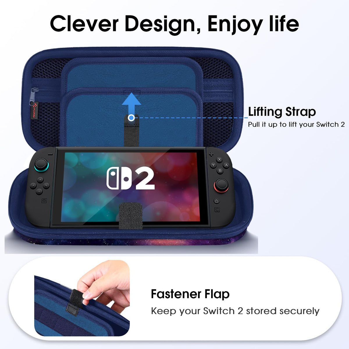 Fintie Carrying Case for Nintendo Switch 2 (2025), Shockproof Hard Shell Switch 2 Case, Protective Cover Portable Travel Bag with Game Card Slots & Inner Pocket for Accessories, Galaxy