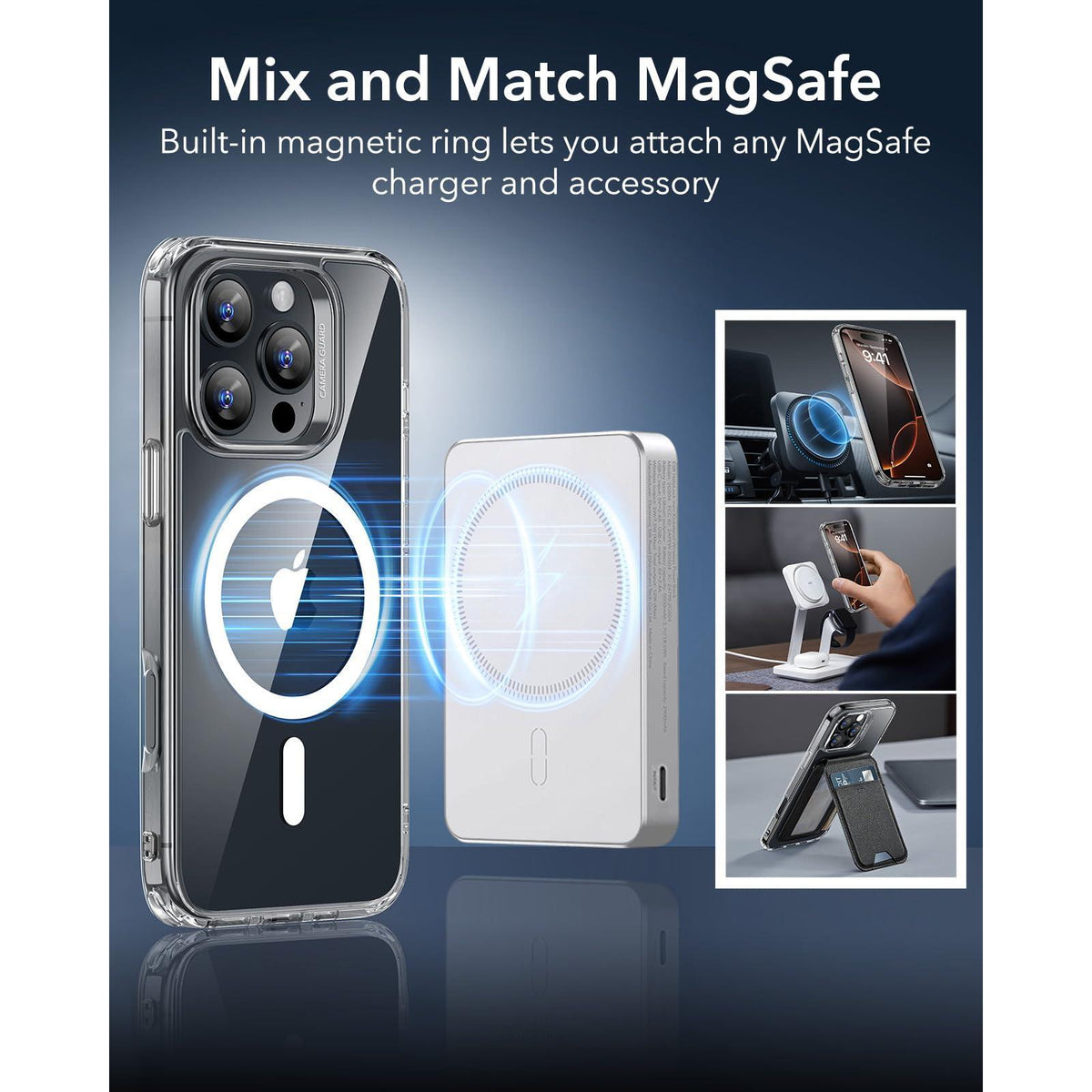 ESR for iPhone 16 Pro Max Case, Compatible with MagSafe, Shockproof Military-Grade Protection, Magnetic Phone Case for iPhone 16 Pro Max, Classic Hybrid Case (HaloLock), Clear