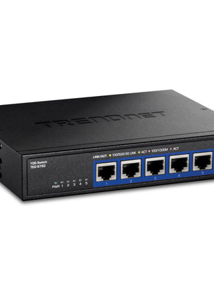 TRENDnet 5-Port 10G Switch, TEG-S750, 5 x 10G RJ-45 Ports, 100Gbps Switching Capacity, Supports 2.5G and 5G-Base-T Connections, Ethernet Splitter, NDAA & TAA Compliant, Lifetime Protection, Black